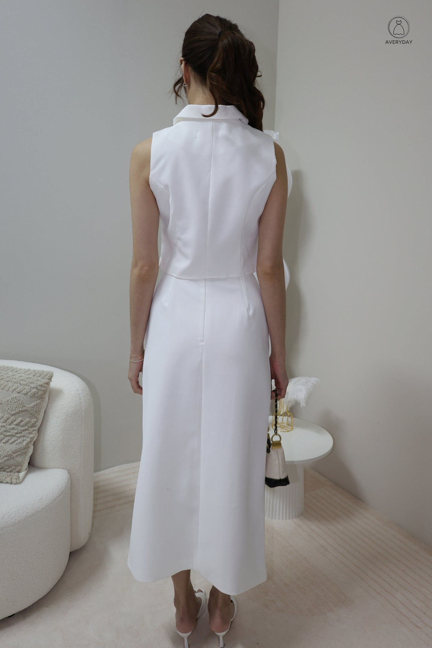Selly Button Vested Co-Ord Set In White