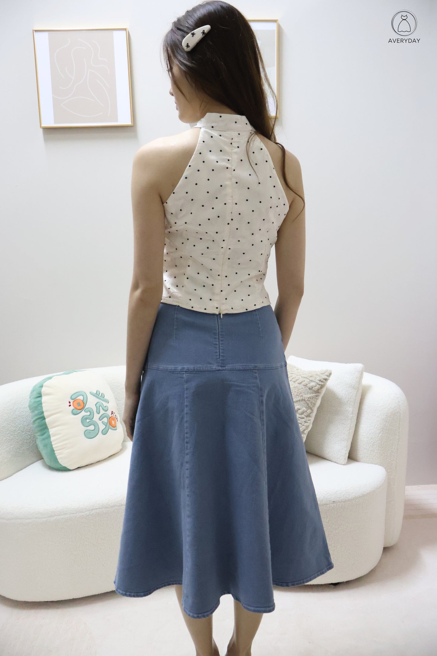 *Premium* 漫 (Màn) Pocket Denim Flutter Flare Midi Skirt In Light Wash