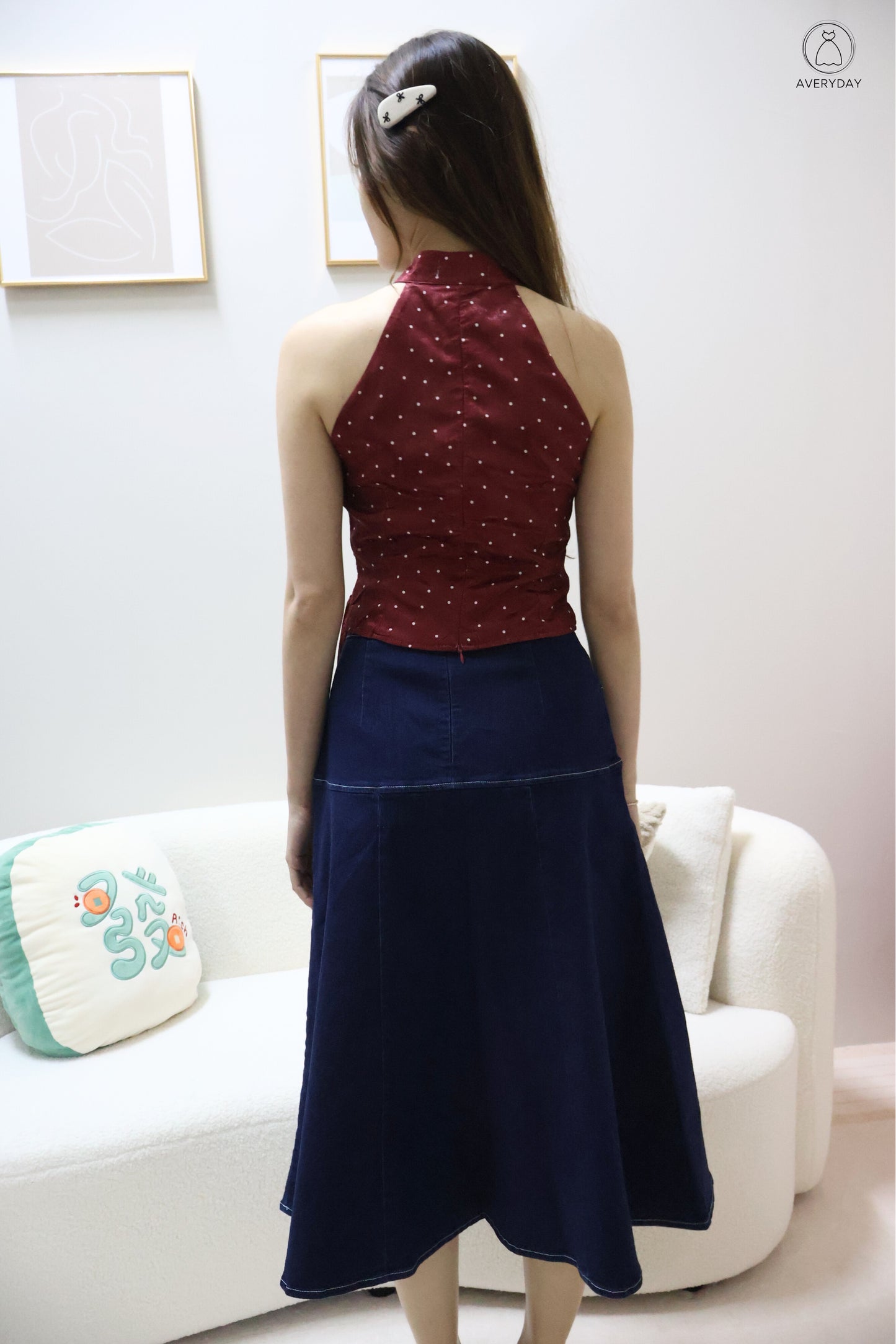 *Premium* 漫 (Màn) Pocket Denim Flutter Flare Midi Skirt In Dark Wash