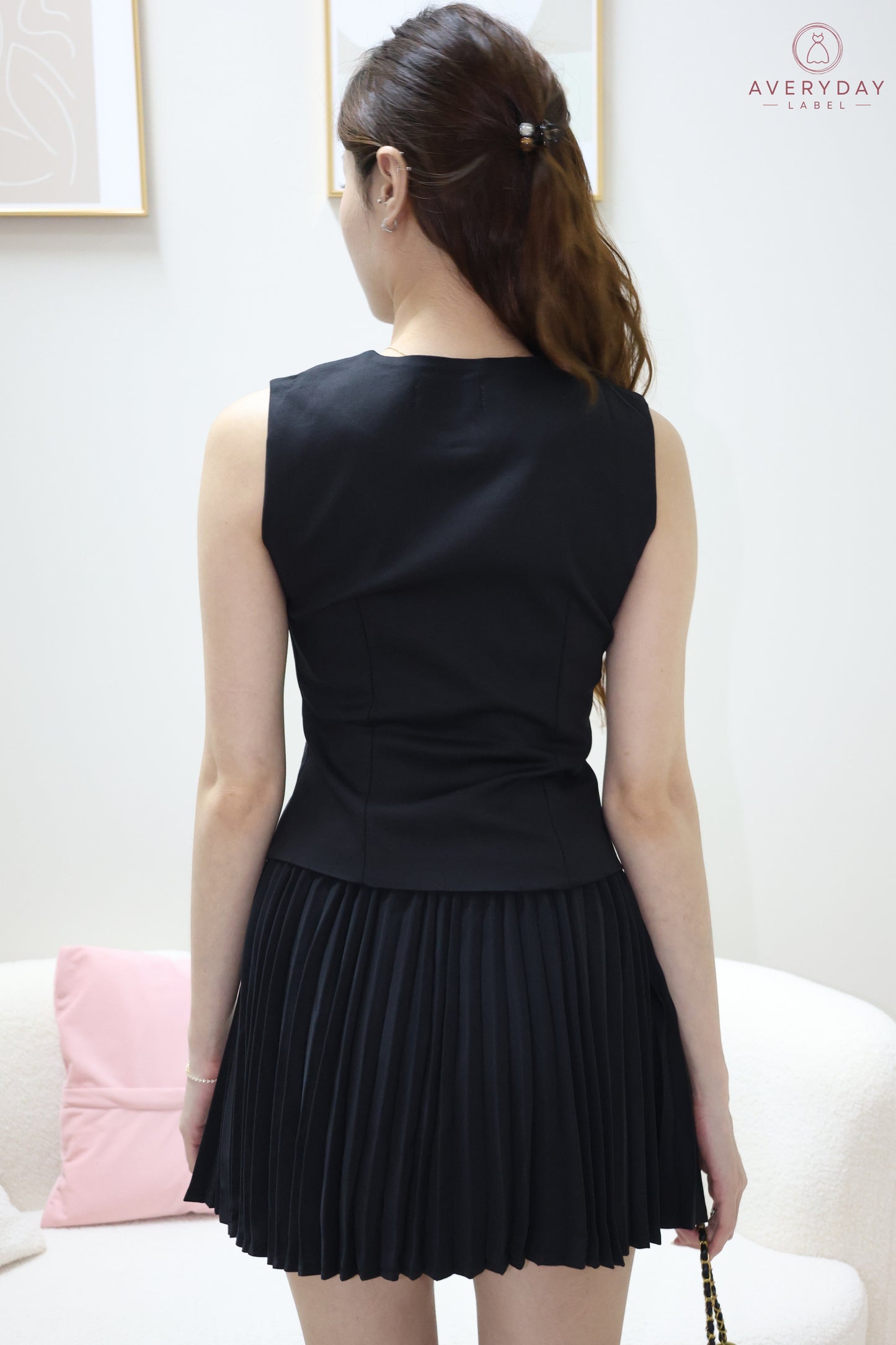Amie Gold Button Pleated Skort Co-Ord Set In Black