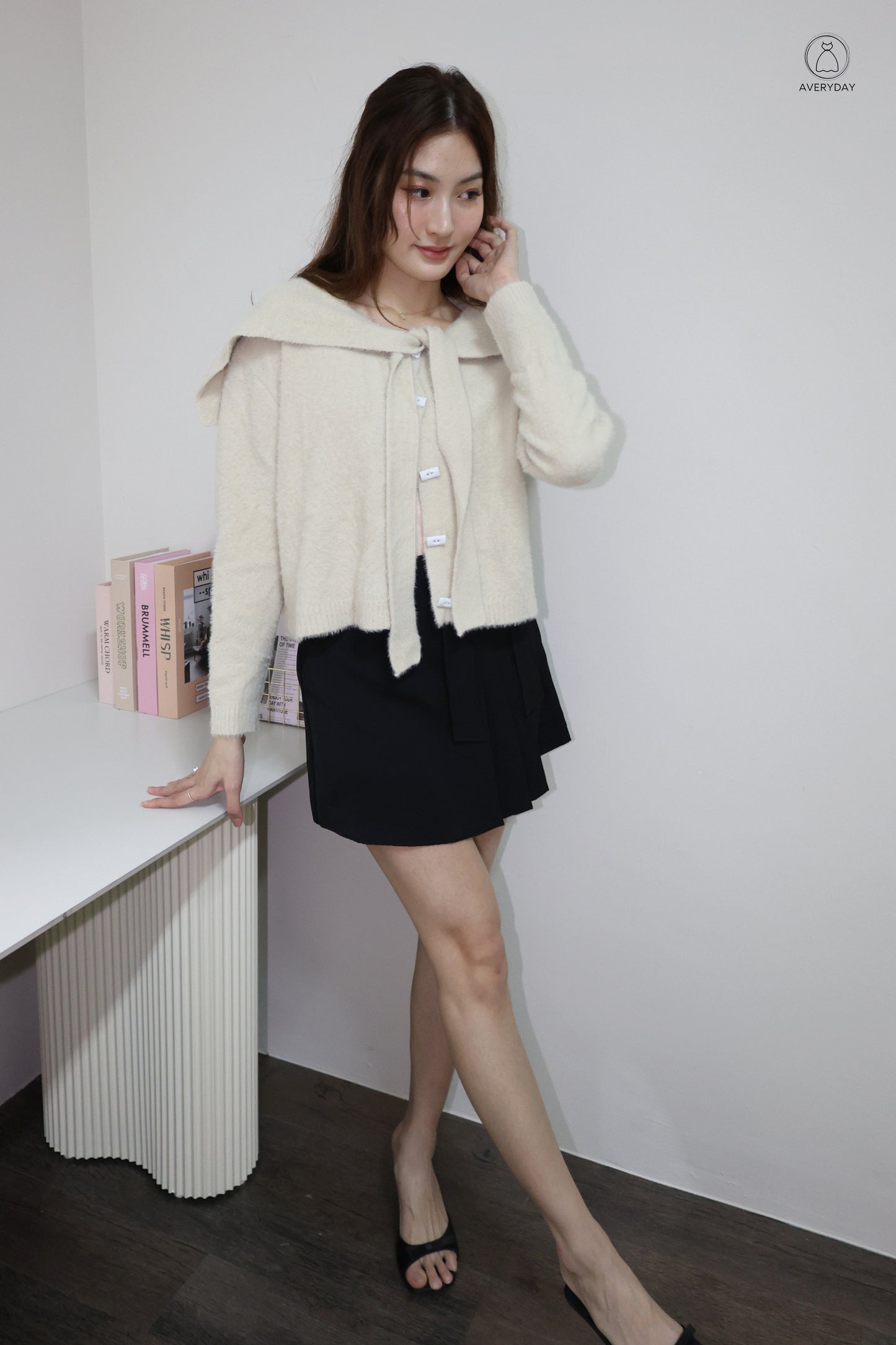 Keely Furry Ribbon Cape Cardigan In Taupe