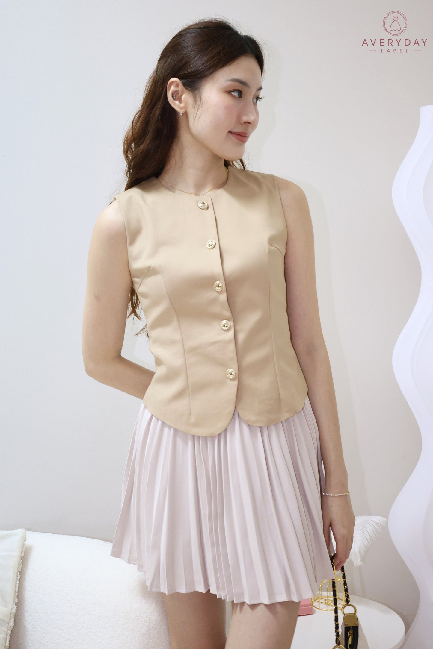 Amie Gold Button Pleated Skort Co-Ord Set In Amber Gold