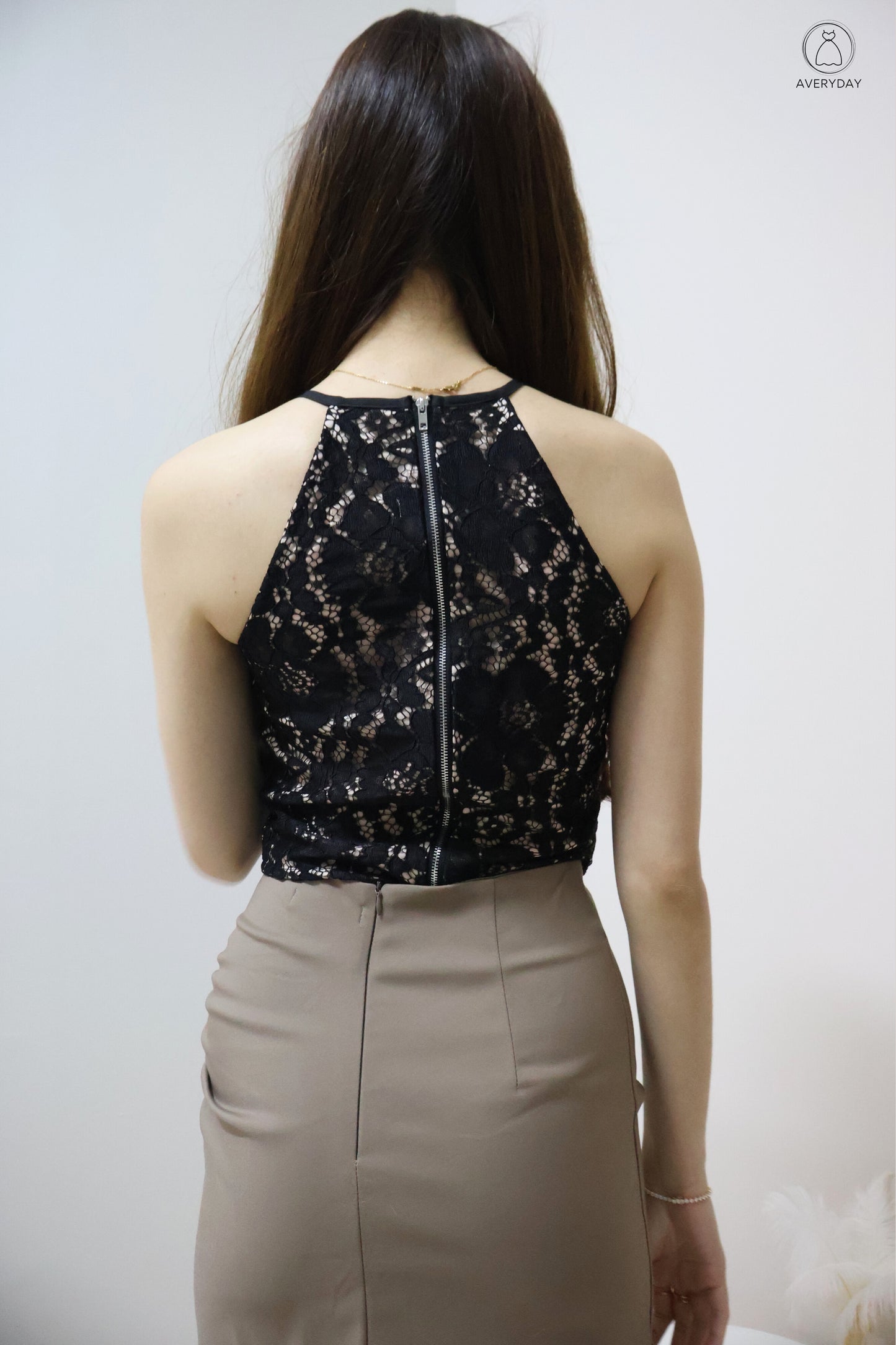 Ayla Halter Lace Top In Black