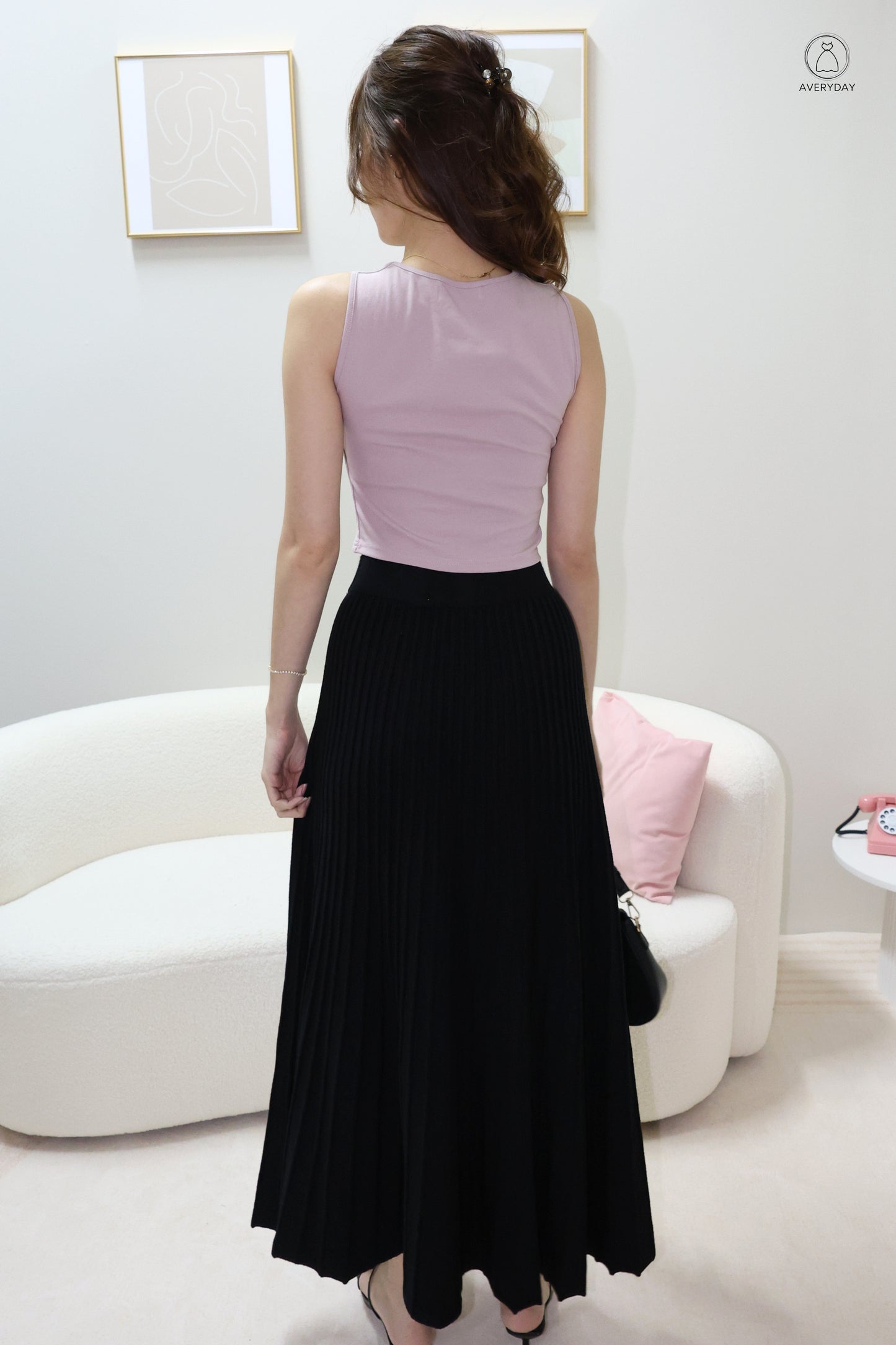 Abygail Pleated Soft Knit Skirt In Black
