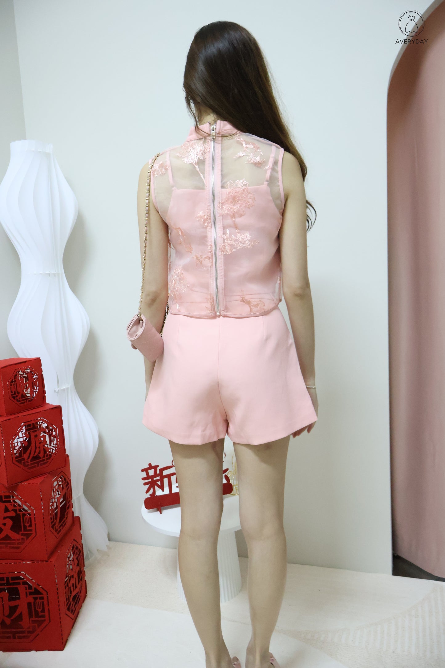 *CNY* 络 (Luò) Oriental Grace Embroidered 3-Piece Co-Ord Set In Pink Bloom