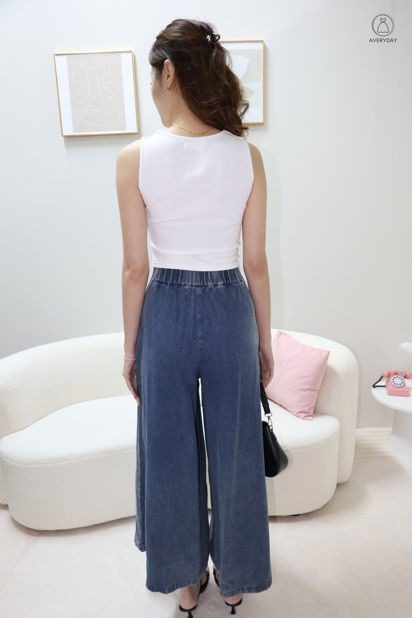Carine Wide Leg Denim Culottes In Dark Wash