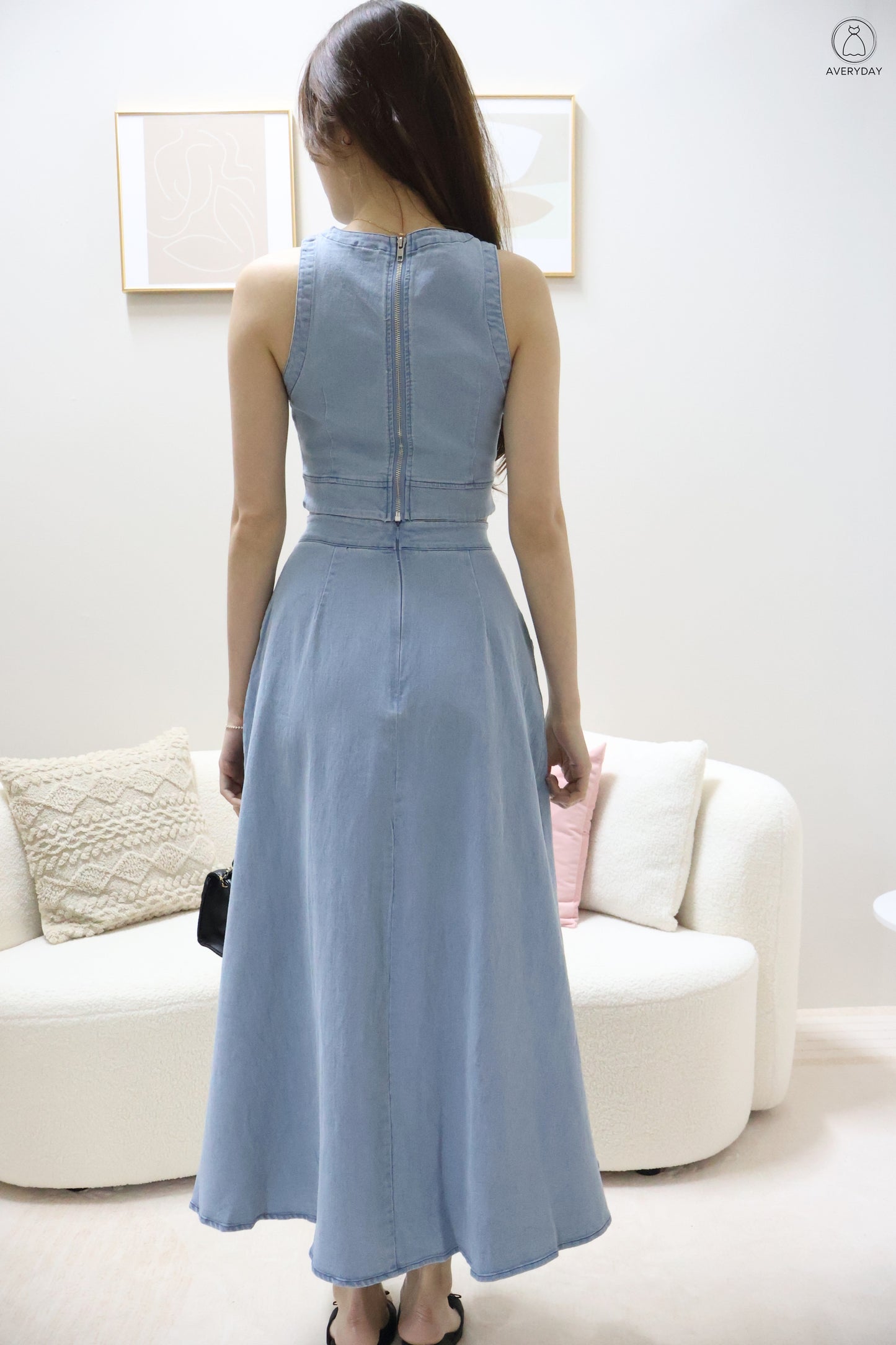 *Editor's Pick* Priya Denim Sleeveless Top & Maxi Skirt Co-Ord Set In Light Wash