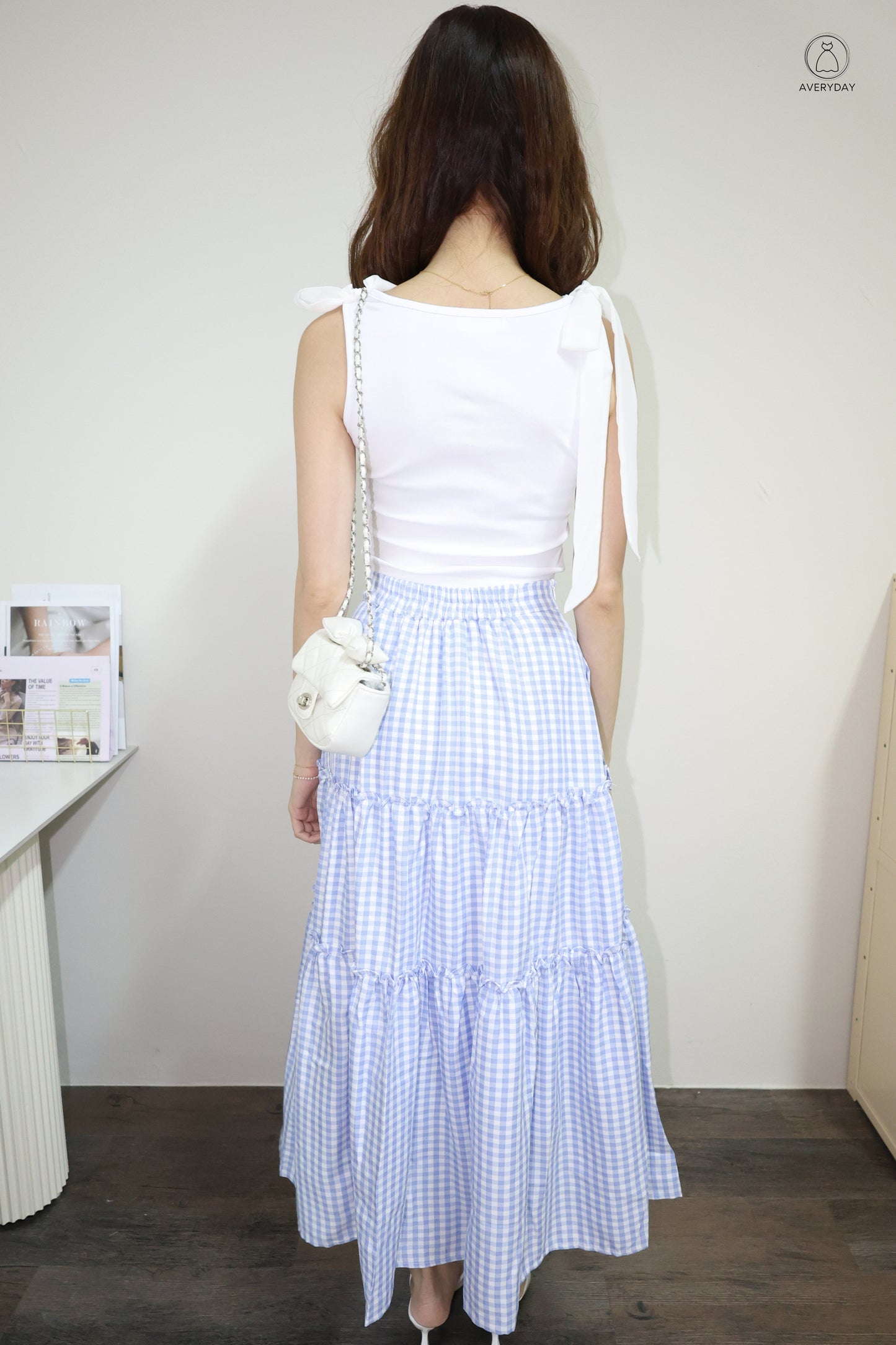 Adora Gingham Layered Pocket Skirt In Blue