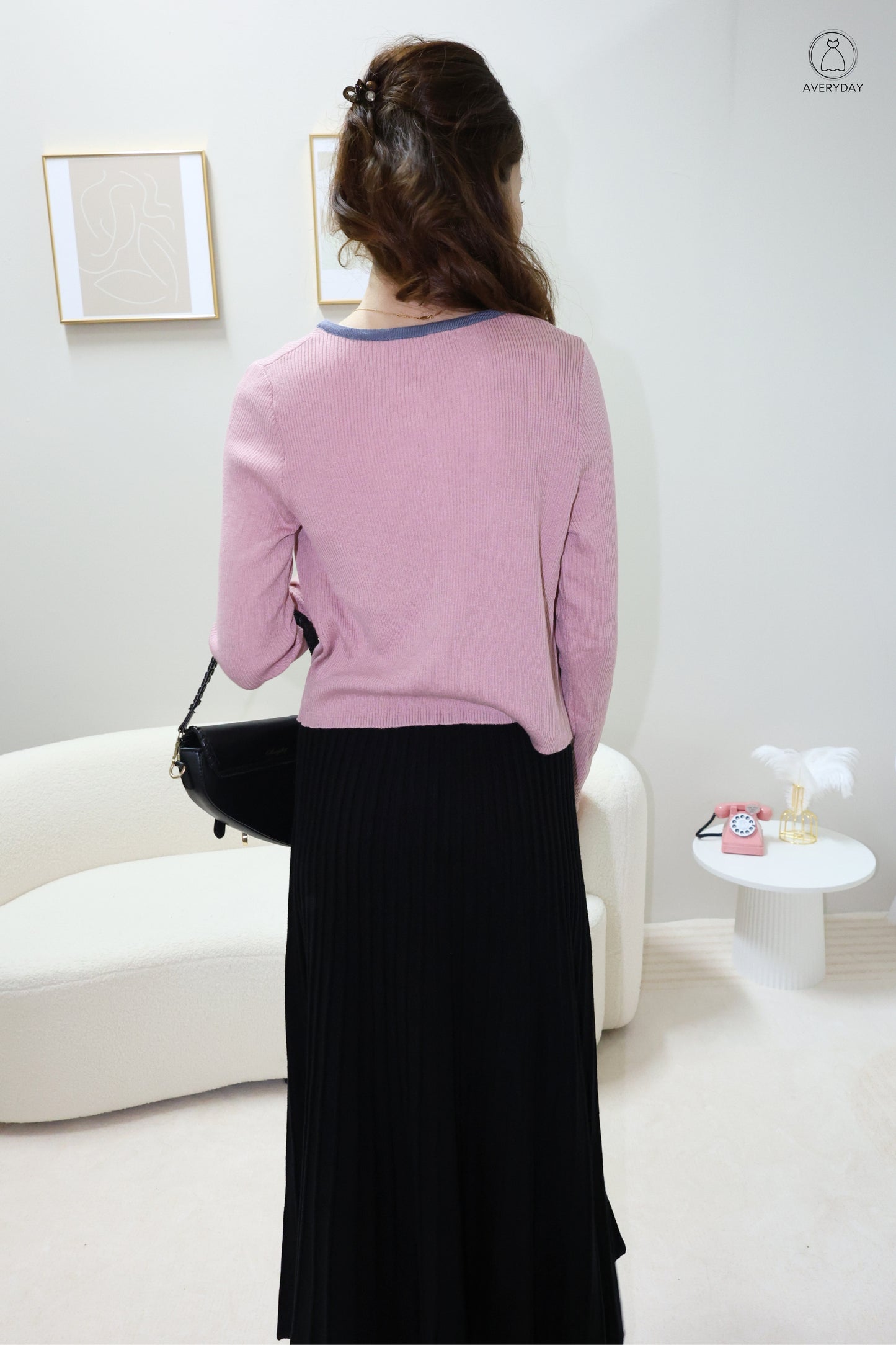 Heidi Contrast Soft Ribbed Cardigan In Mulberry