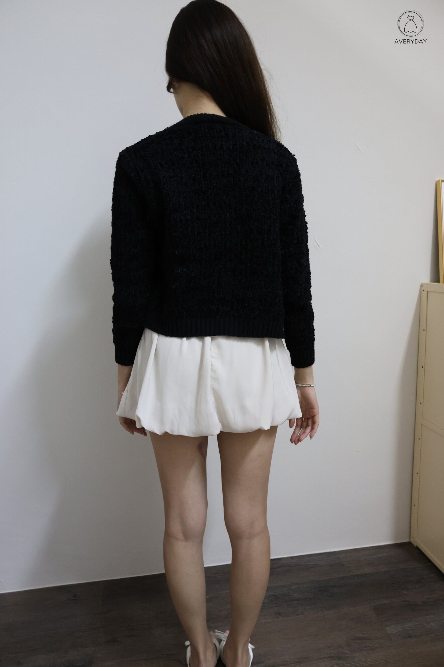 *Premium* Chenise Floral Button Glitter Knit Cardigan In Black