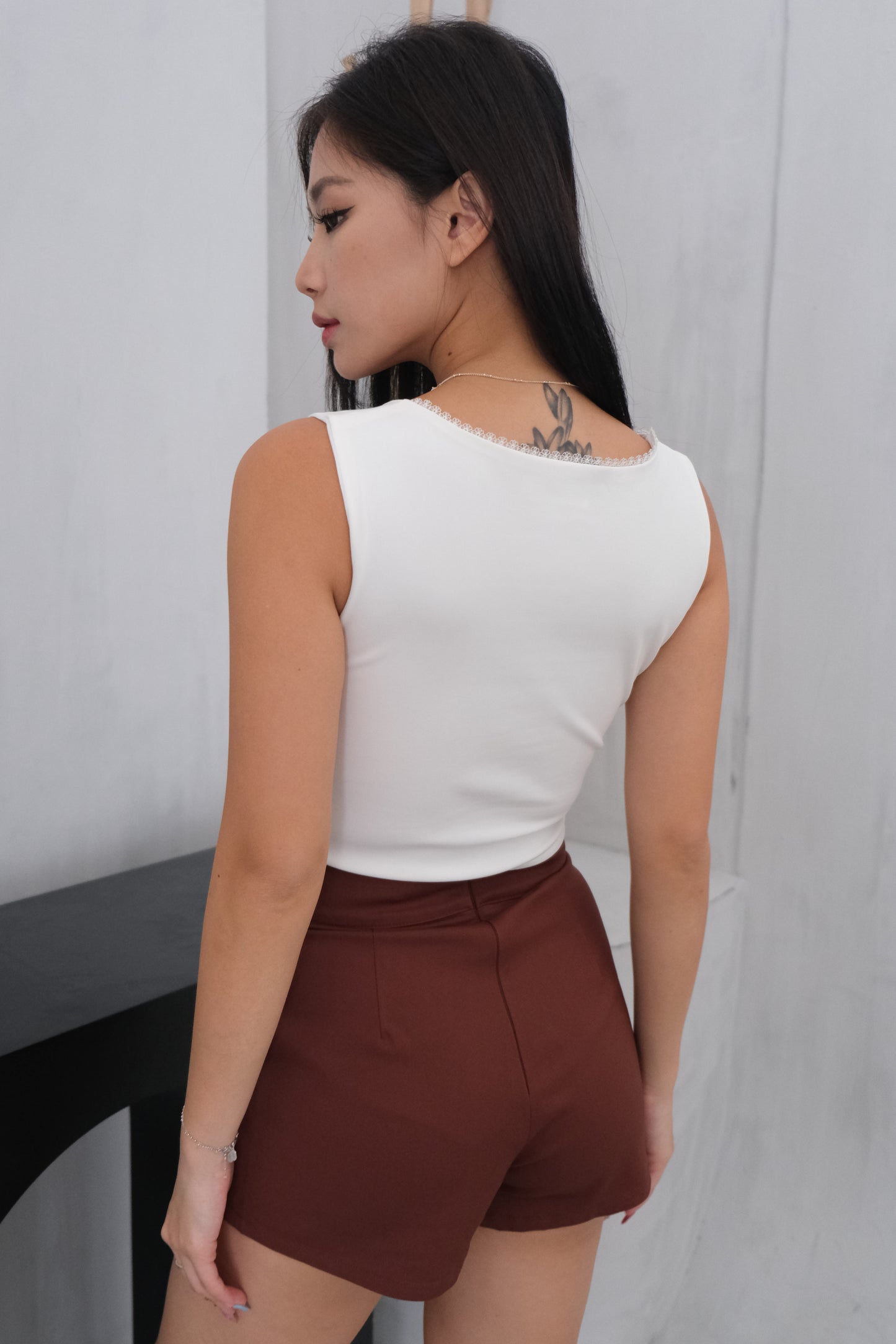 Valeria Lace Trim Top in White