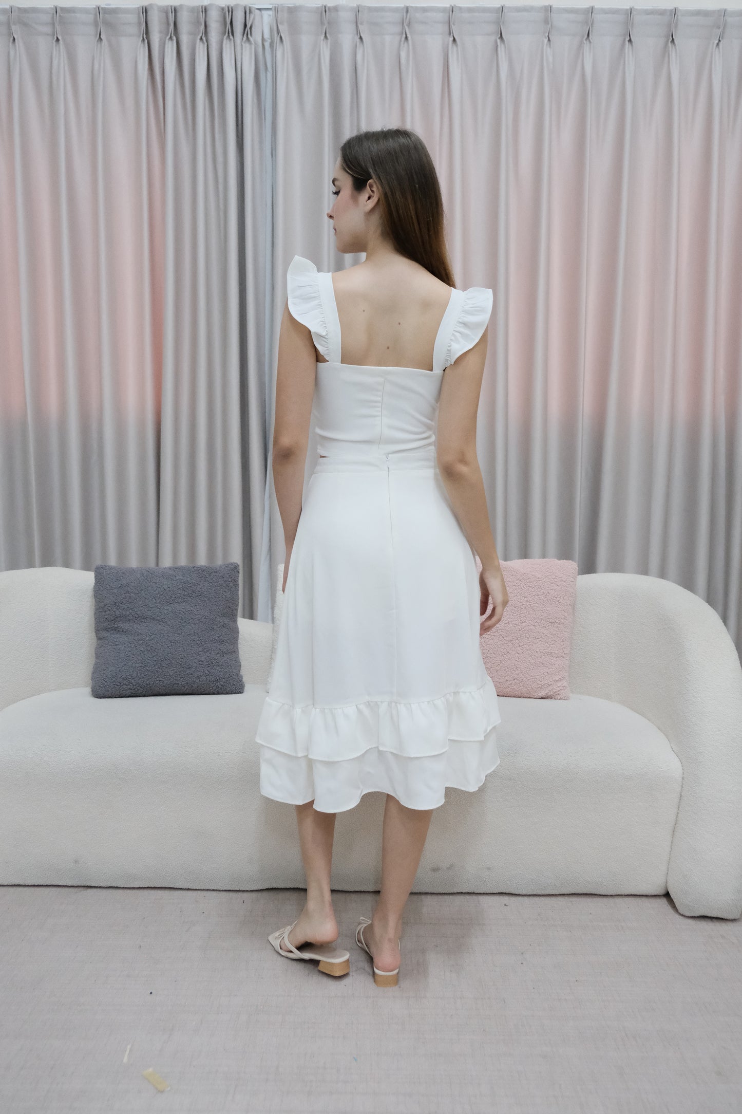 Liora Flutter Midi Co-Ords in White