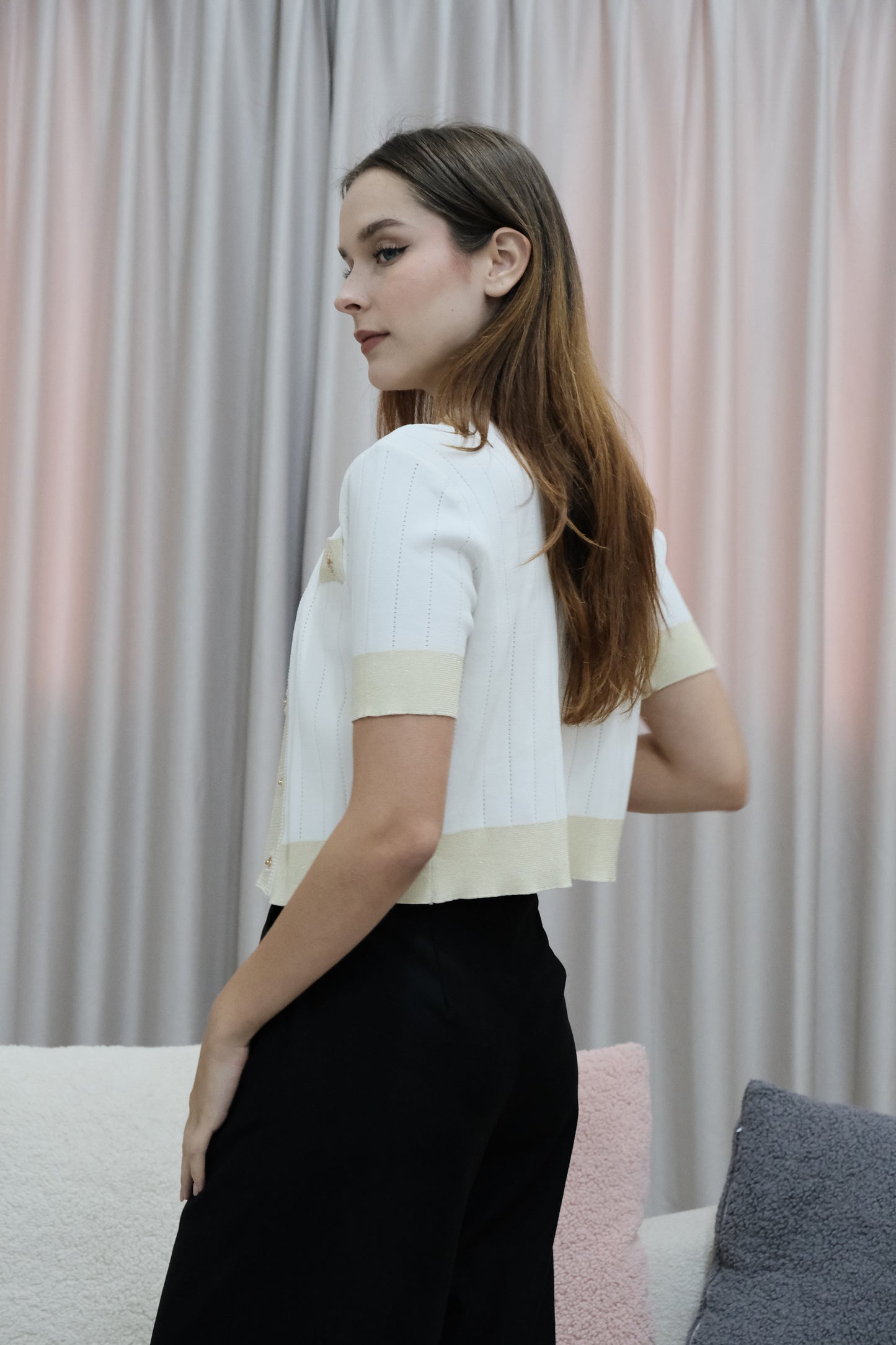 Autumn Button Knit Top in White