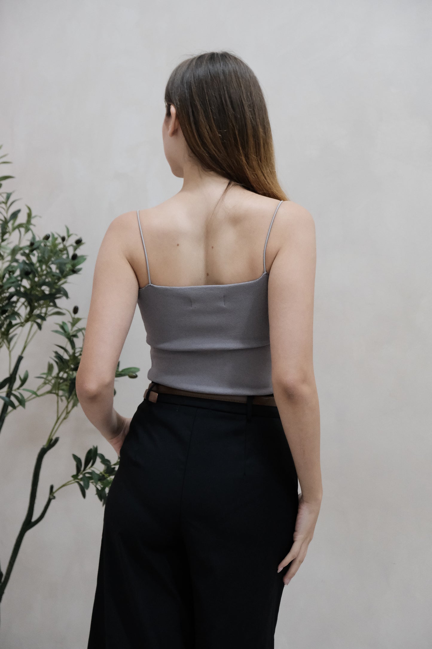 Mila Basic Knit Camisole Top in Grey