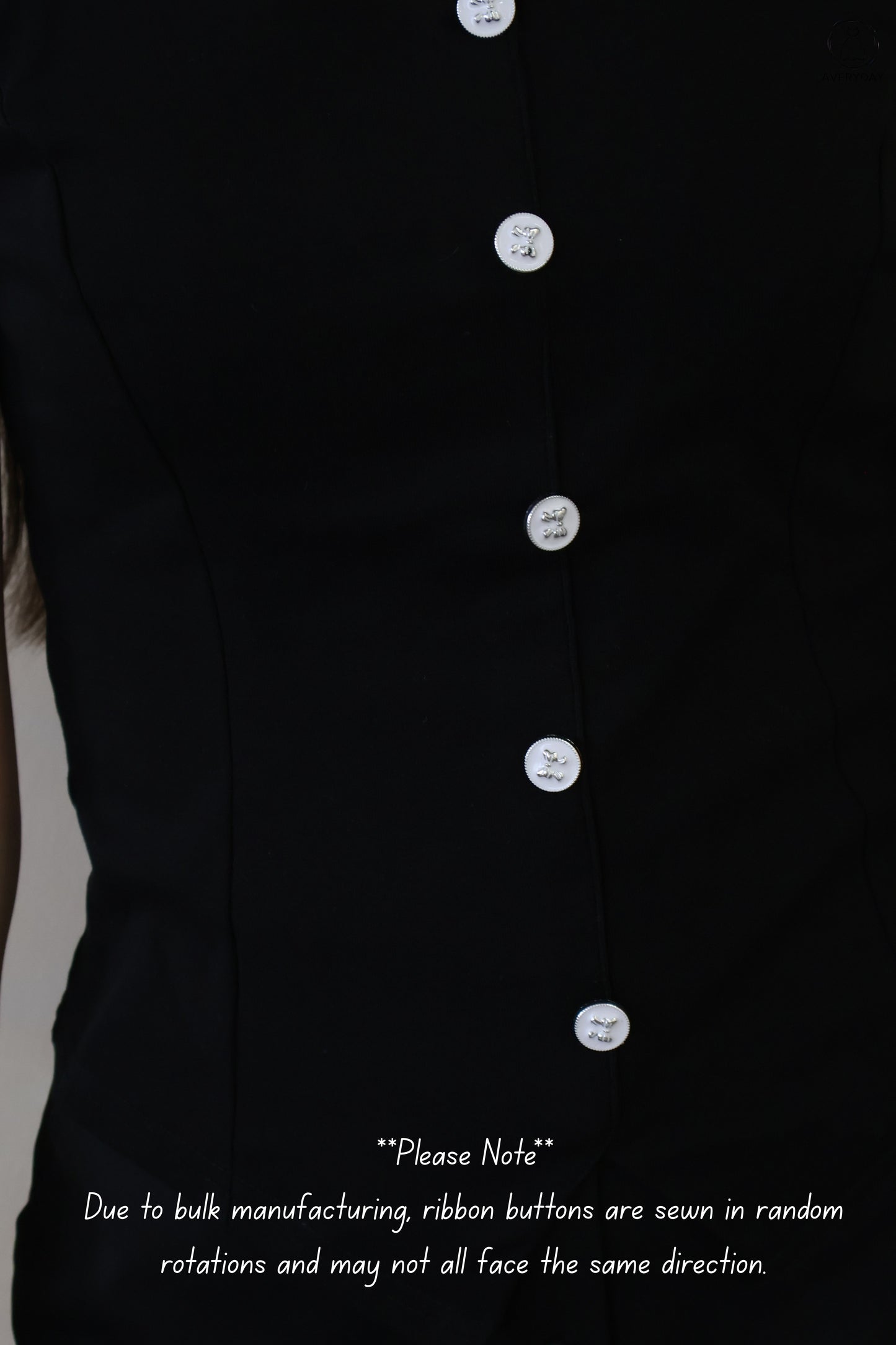 Calice Ribbon Button Square Neck Top In Black