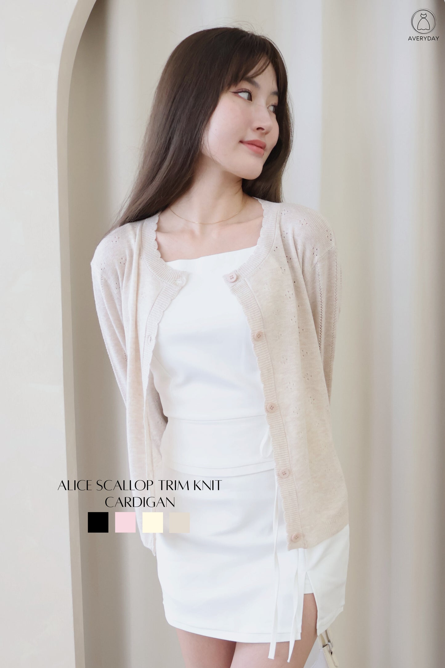 Alice Scallop Trim Knit Cardigan In Oat