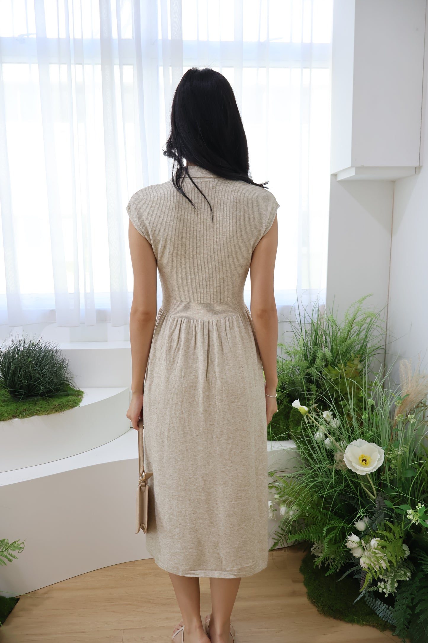 Micah Ribbon Soft Knit Dress In Wheat