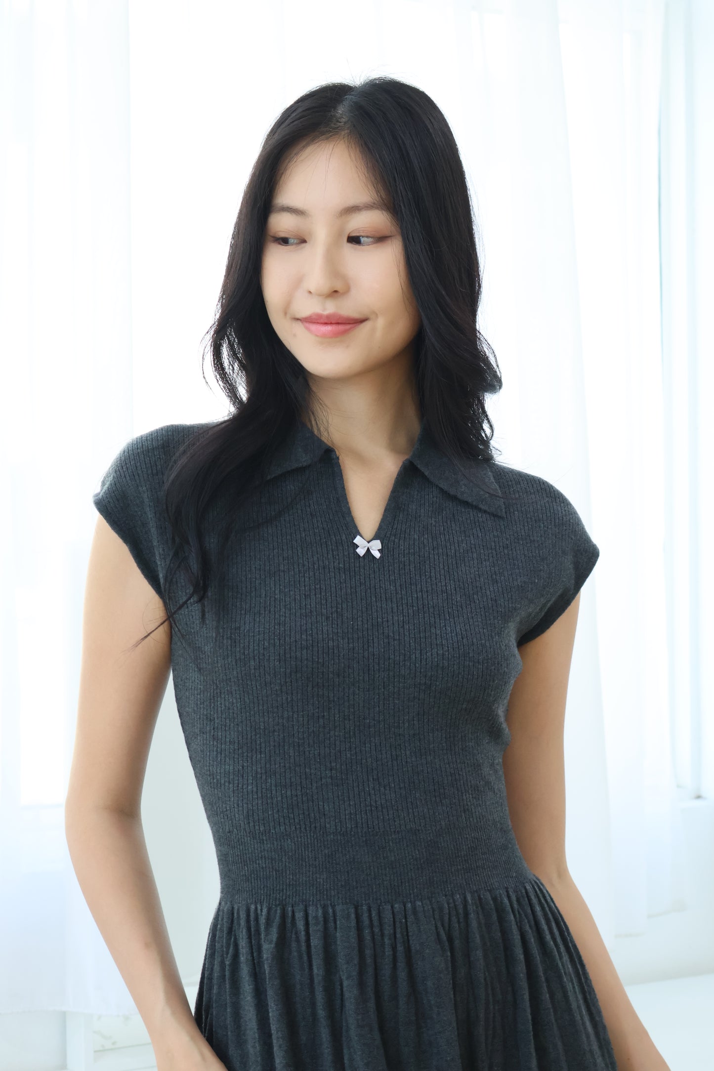 Micah Ribbon Soft Knit Dress In Grey