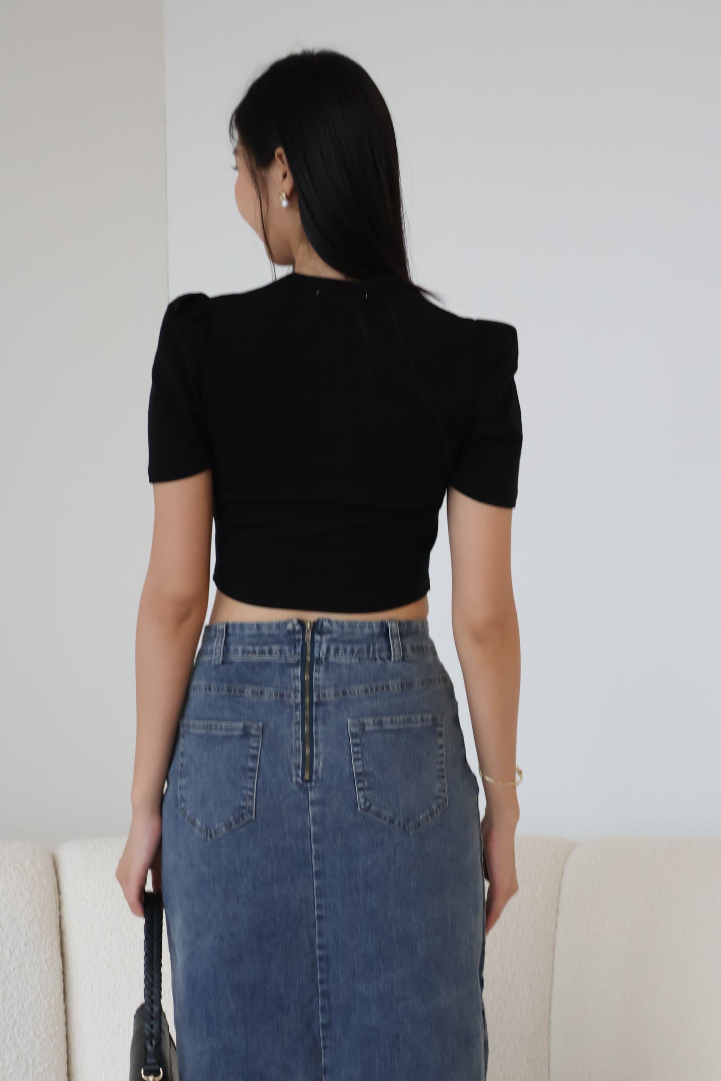 Celine Side Slit Denim Skirt In Dark Wash