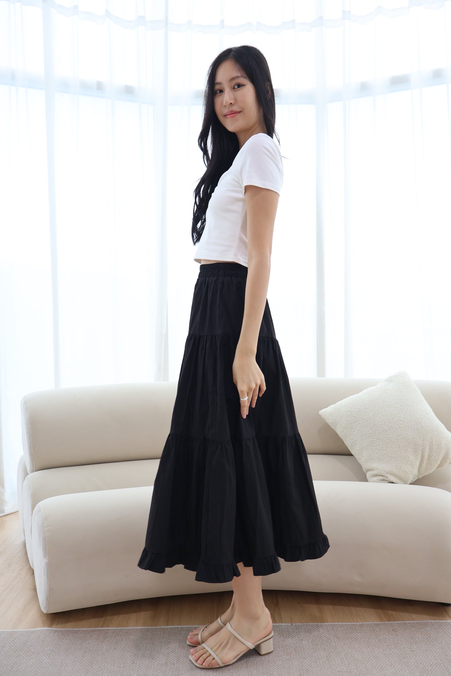 Dazie Ruffle Hem Maxi Skirt In Black