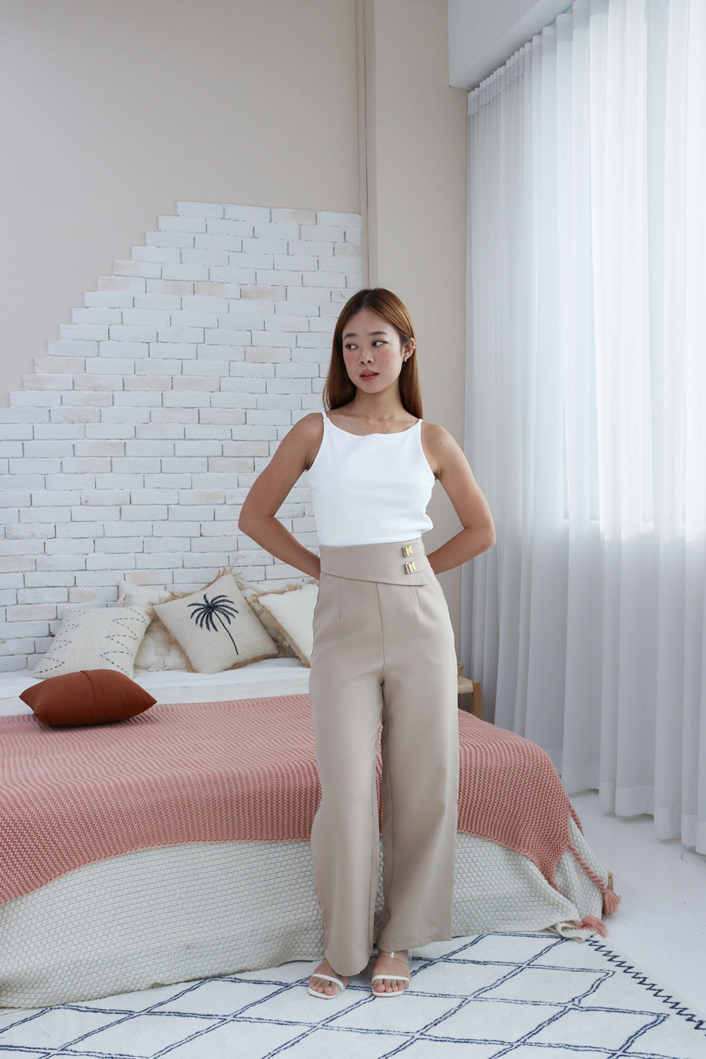 Melina High-Waist Butterfly Charm Pants in Khaki