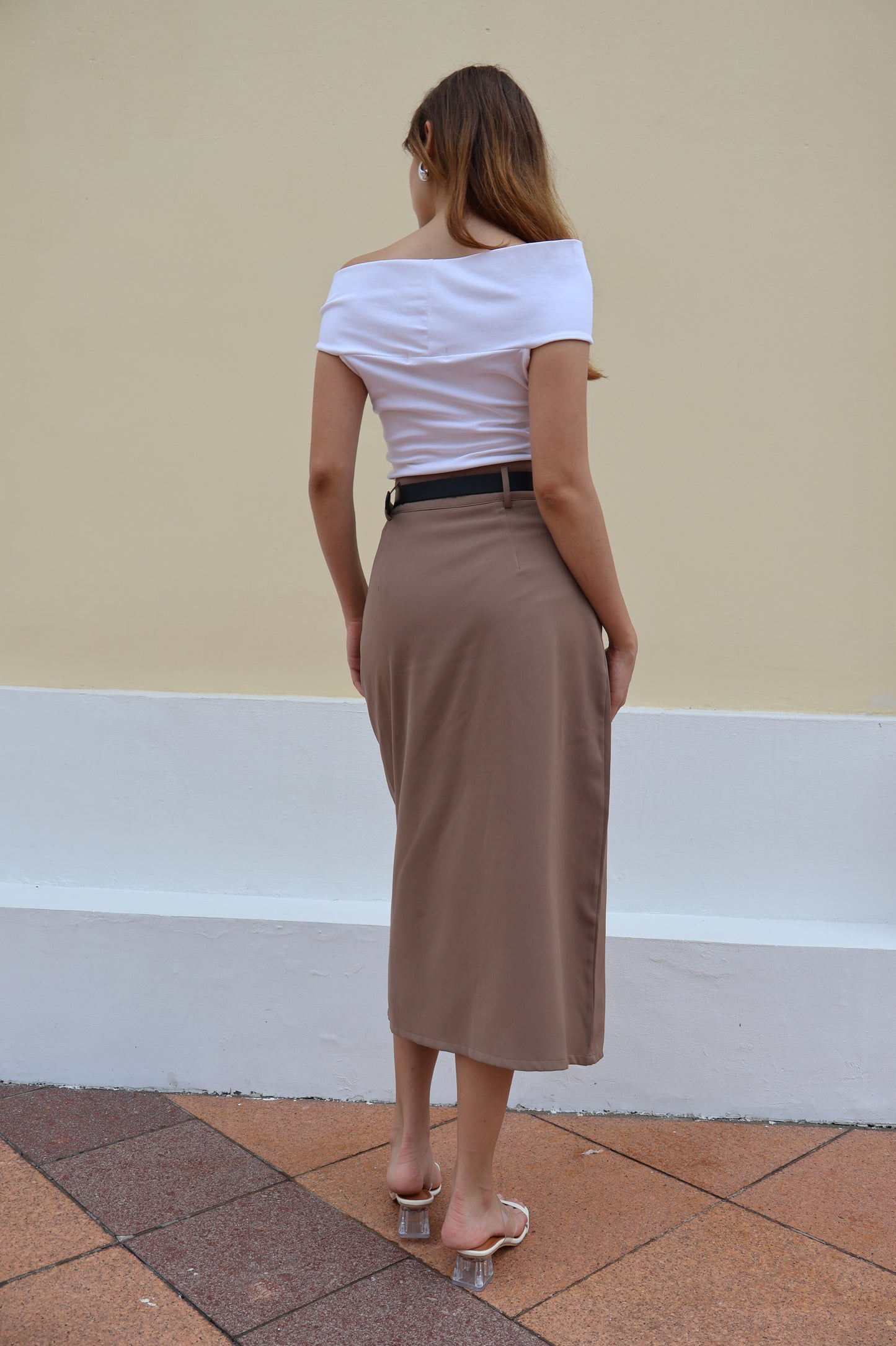 Juniper Belted A-Line Midi Skirt In Choco Brown