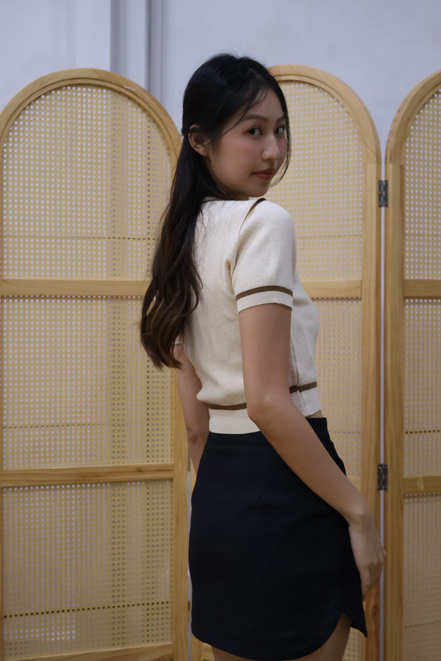 Meryl Ribbon Curve Hem Skorts In Black