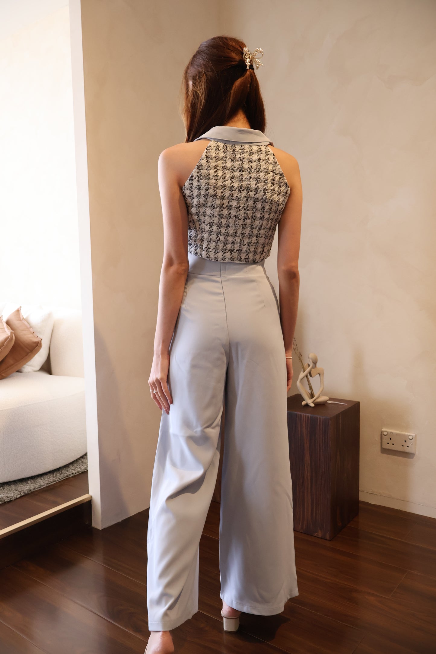 Jenna Tweed Houndstooth Co-Ords Set In Baby Blue