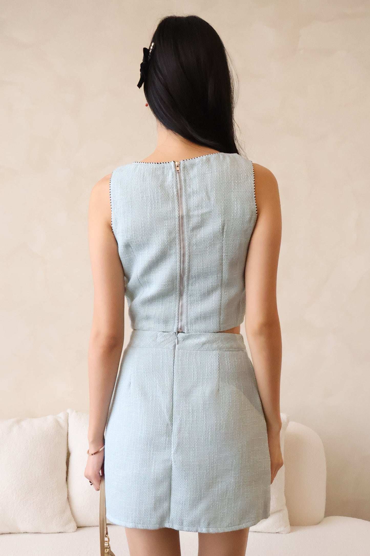 Lovestruck Tweed Co-Ords Set In Blue