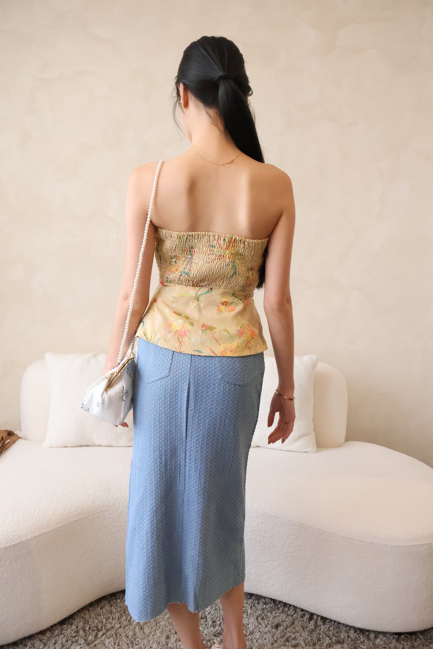 Chun Denim Slit Skirt In Mid Wash