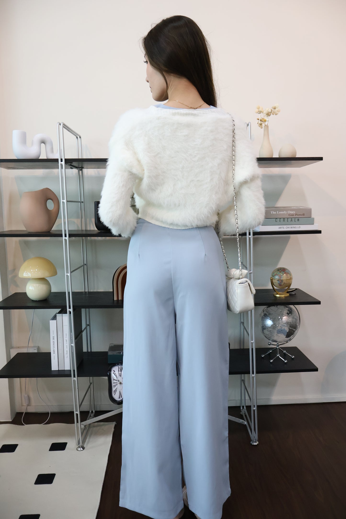 Zeta Heart Button Soft Furry Cardigan In White