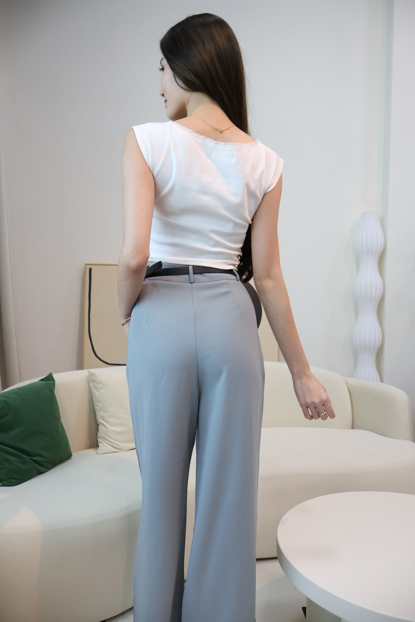Kendall Belted High Waist Trousers In Blue