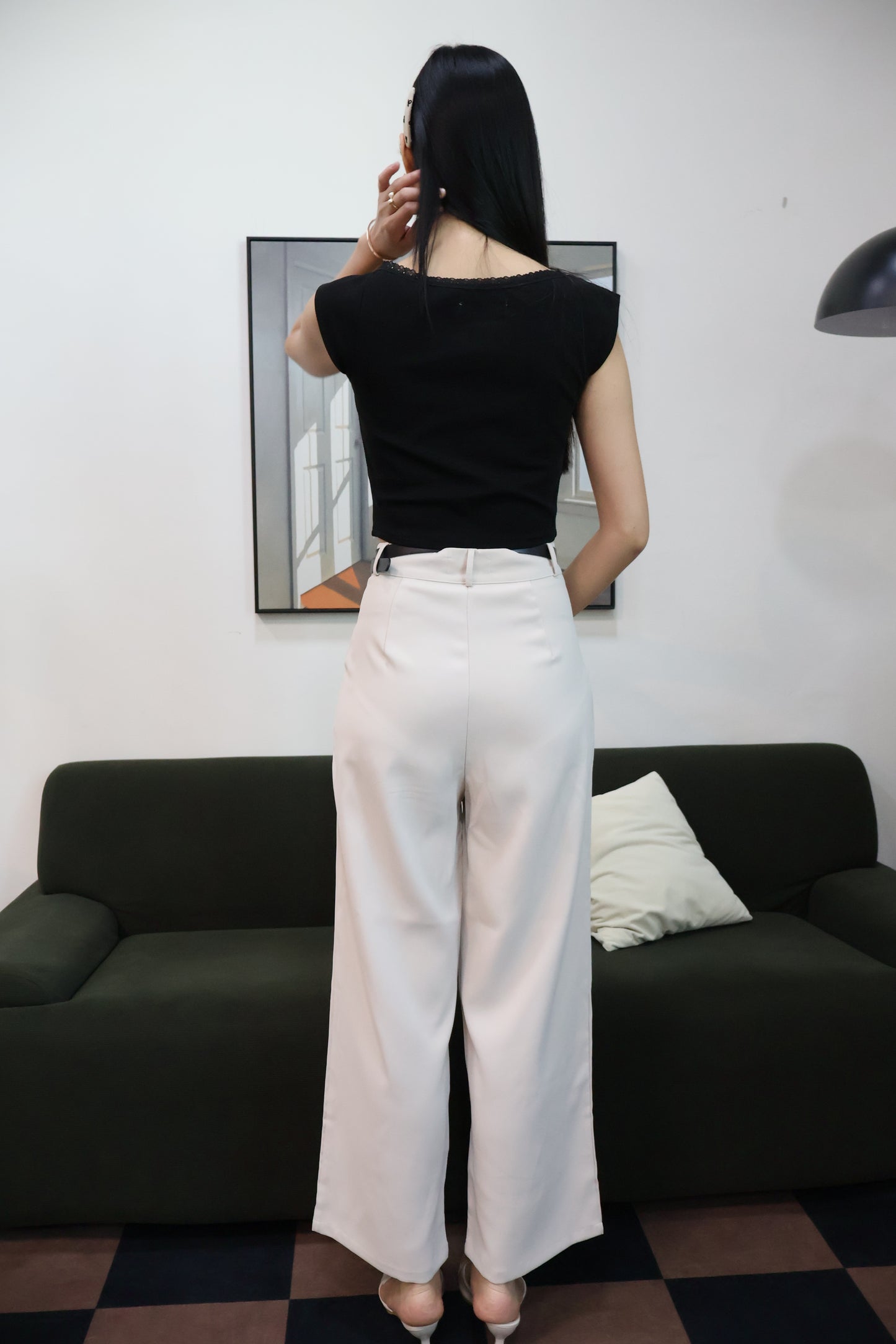 Kendall Belted High Waist Trousers In Cream