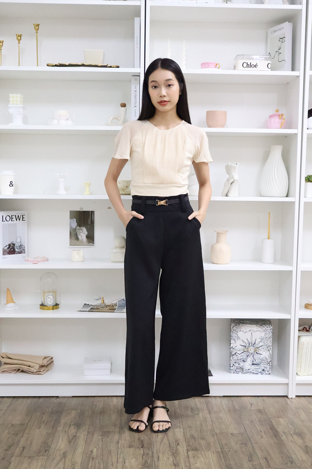 Sonrea Belted High Waist Pants in Black