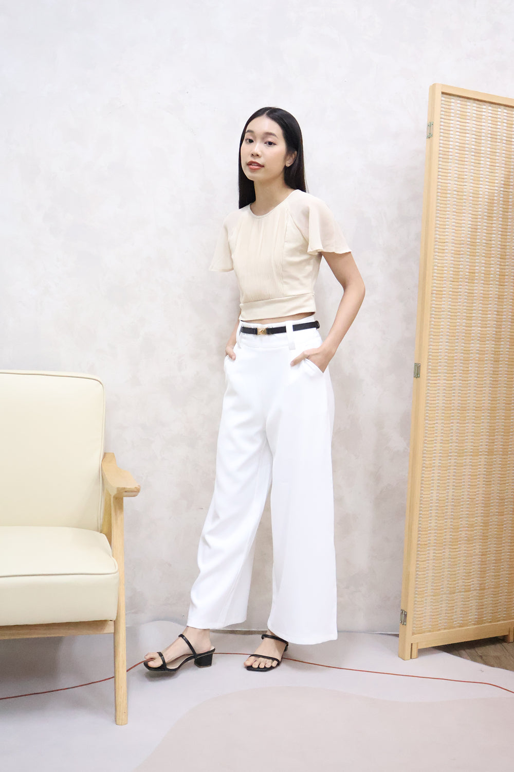 Sonrea Belted High Waist Pants in White