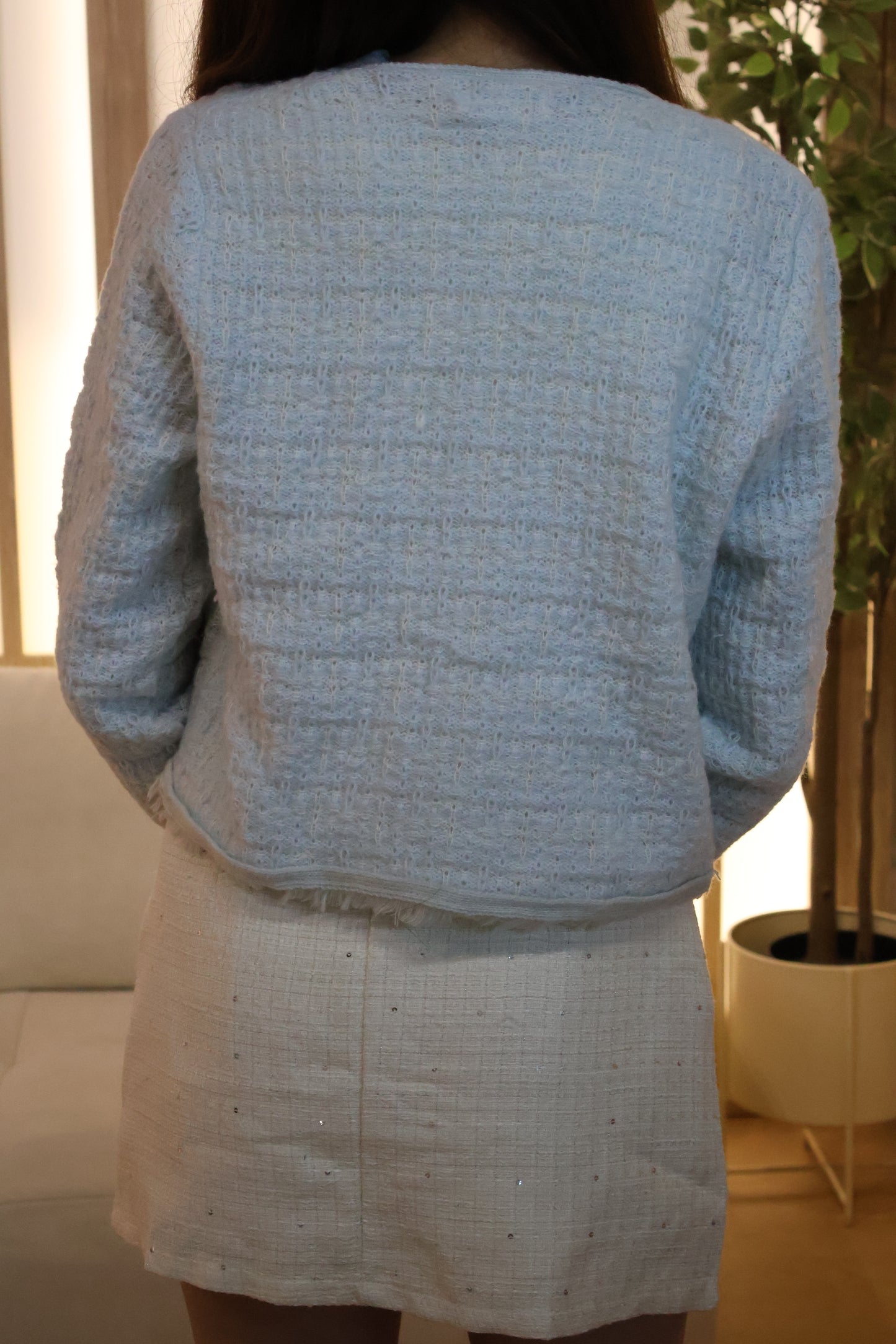 Heather Knitted Button Cardigan In Blue