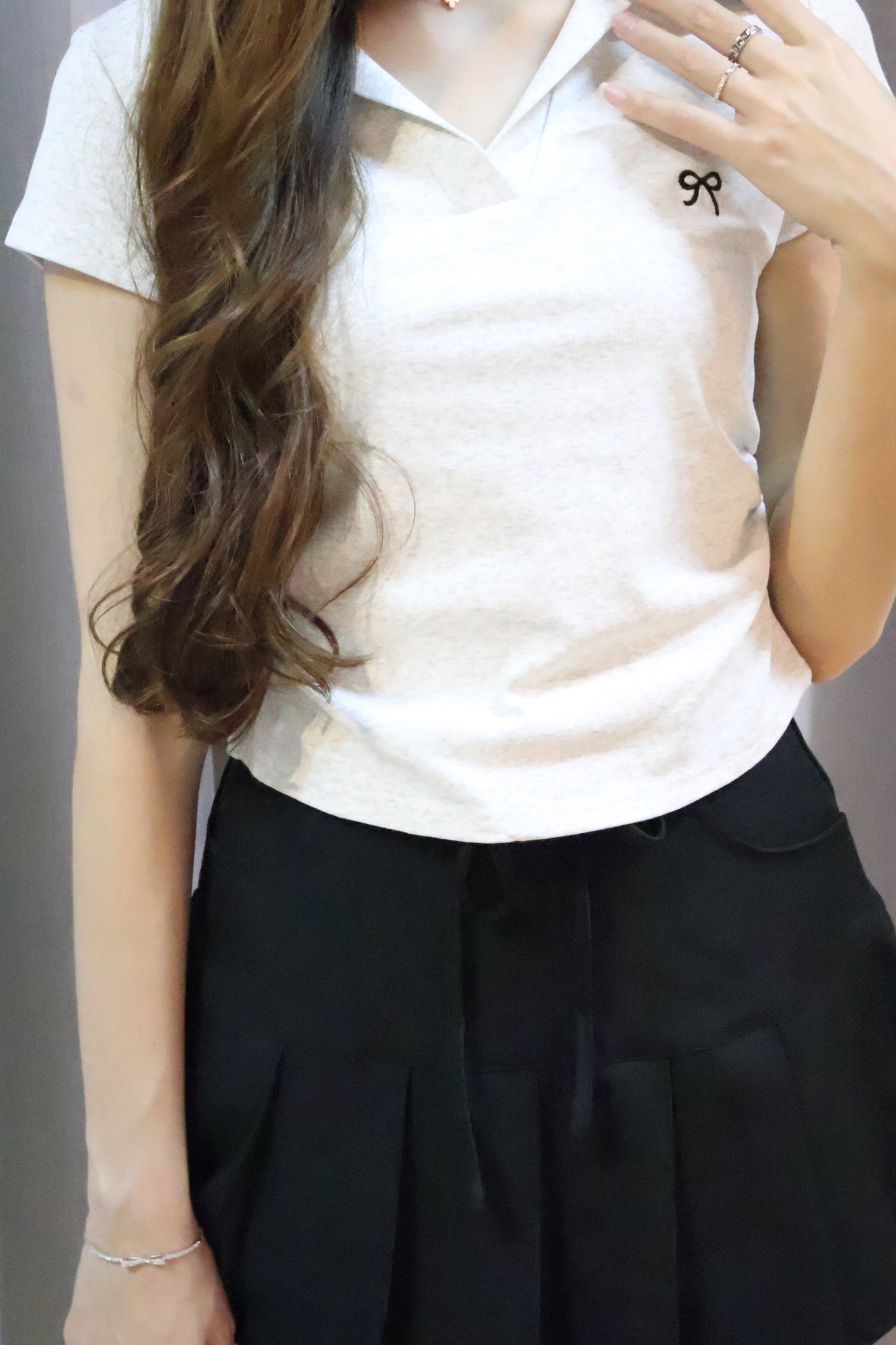 Kate Ribbon Stitched Ruched Top In Grey