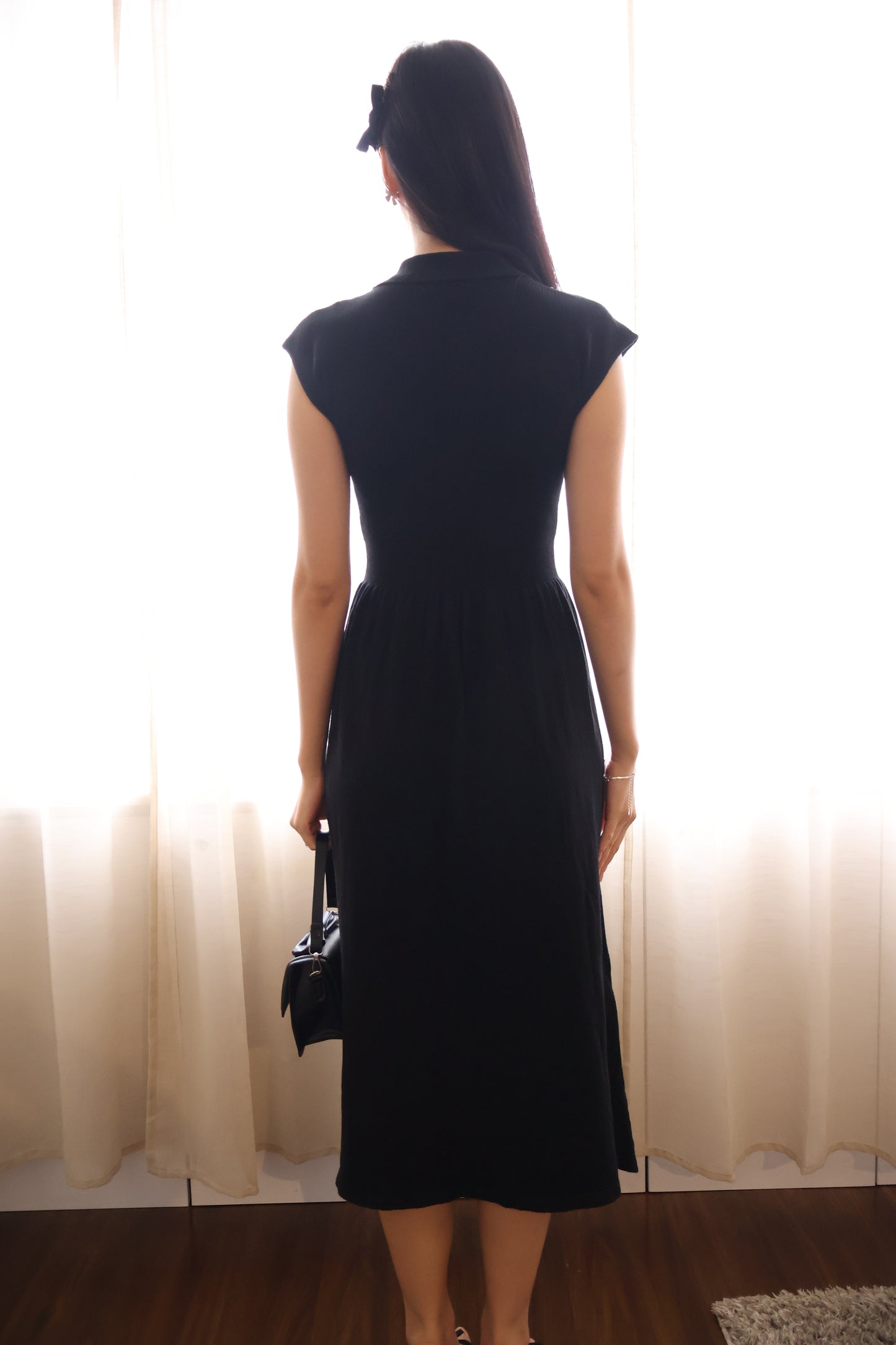 Micah Ribbon Soft Knit Dress In Black