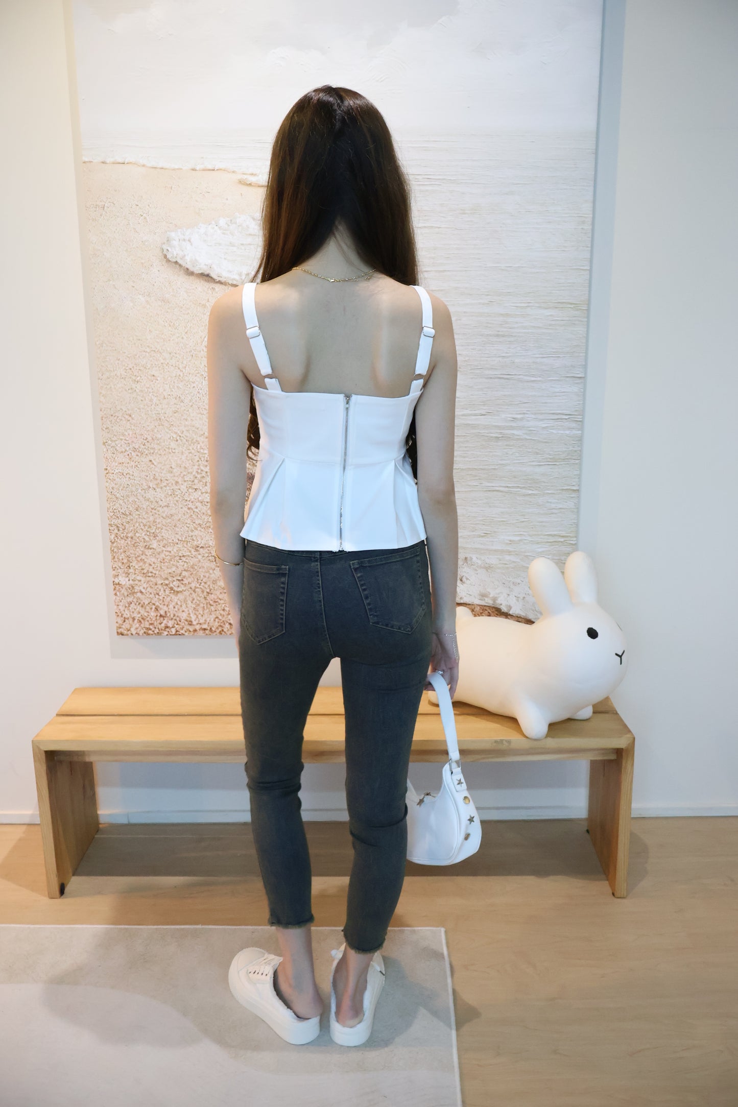 Coney Pleat Strap Top (With Detachable Ribbon Pins) In White