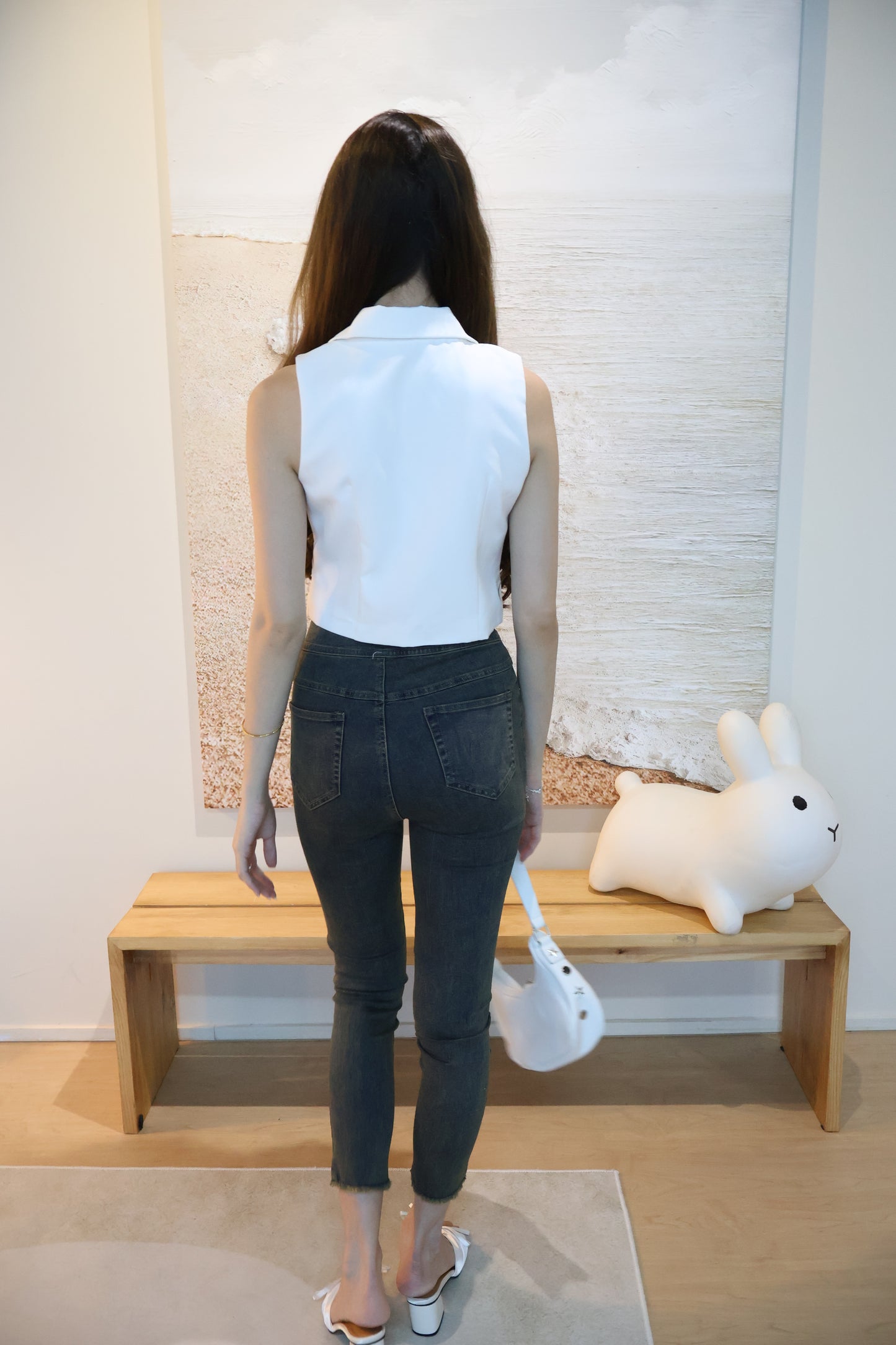 Rosie Gold Button Vest Top In White