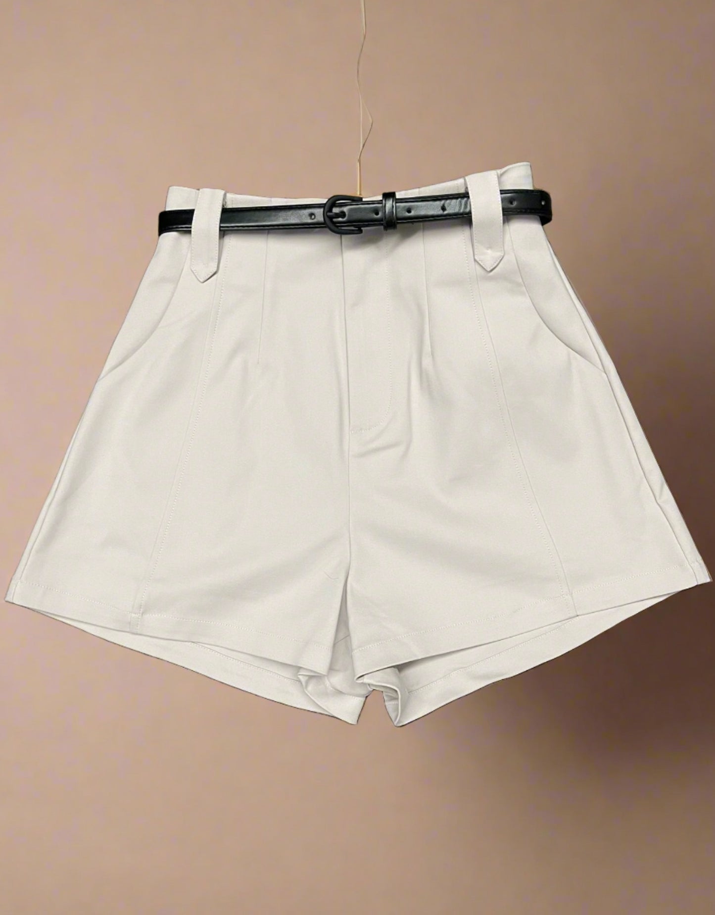 Anabelle Belted High Waist Shorts in Grey