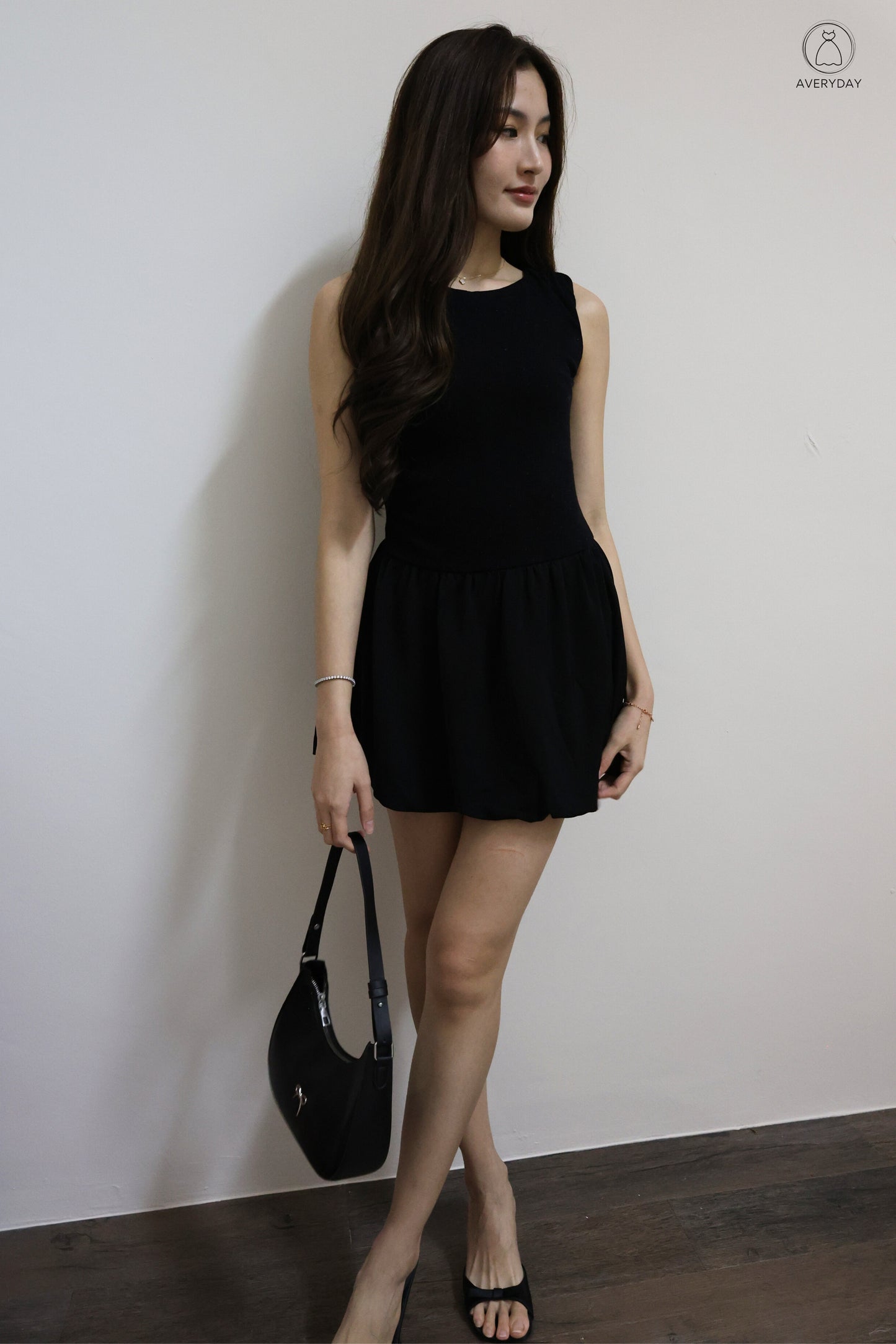 Linsey Glitter Soft Knit Bubble Hem Romper Dress In Classic Black