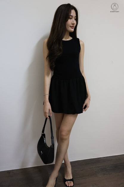 Linsey Glitter Soft Knit Bubble Hem Romper Dress In Classic Black