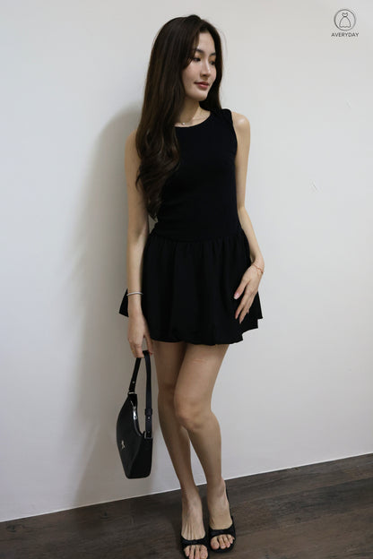 Linsey Glitter Soft Knit Bubble Hem Romper Dress In Classic Black