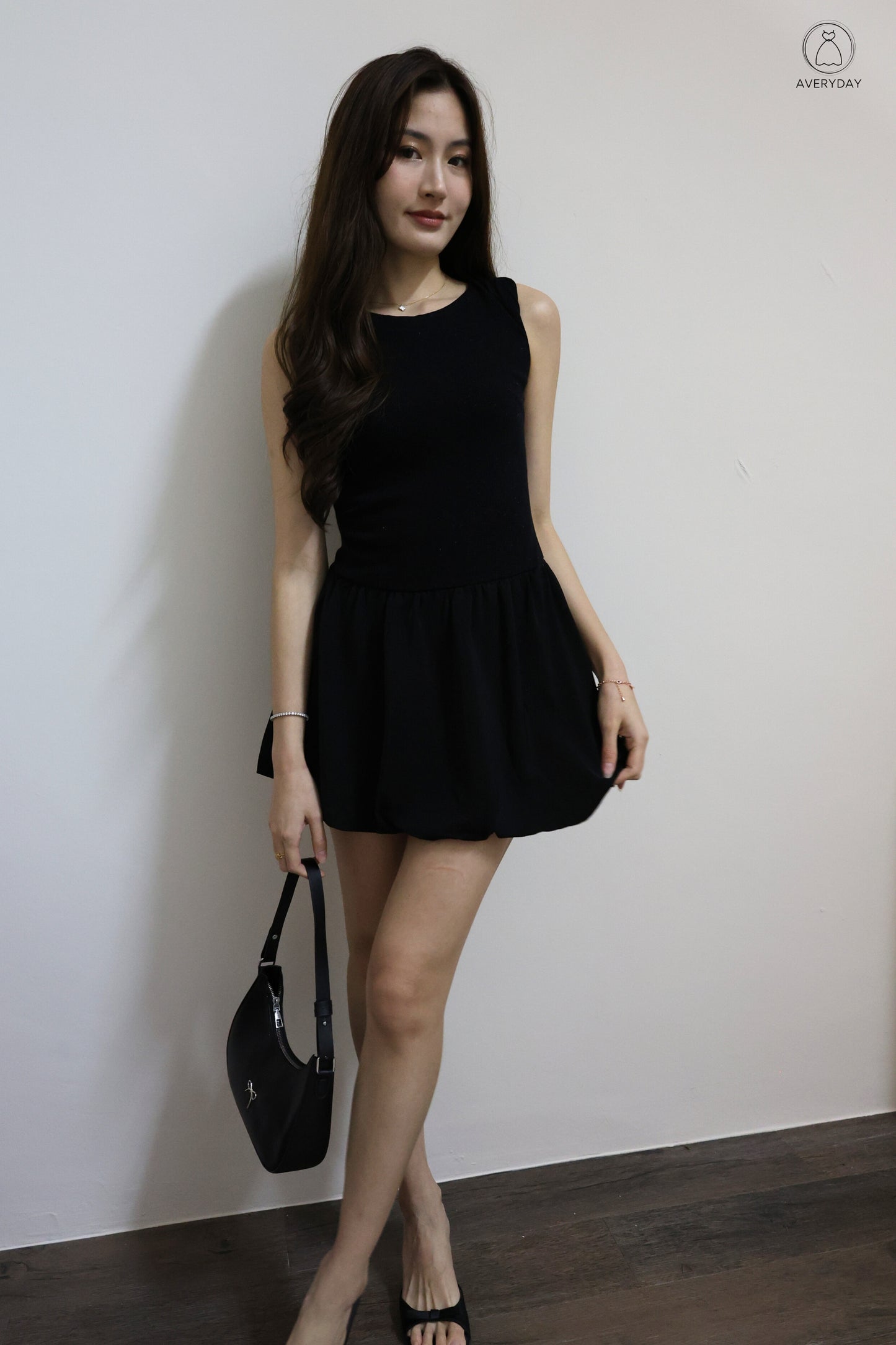 Linsey Glitter Soft Knit Bubble Hem Romper Dress In Classic Black