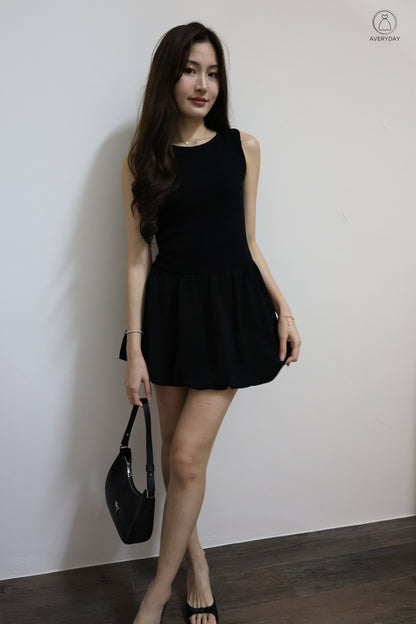 Linsey Glitter Soft Knit Bubble Hem Romper Dress In Classic Black