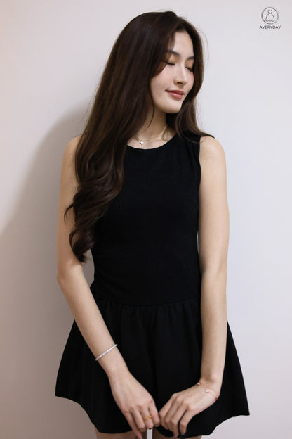Linsey Glitter Soft Knit Bubble Hem Romper Dress In Classic Black
