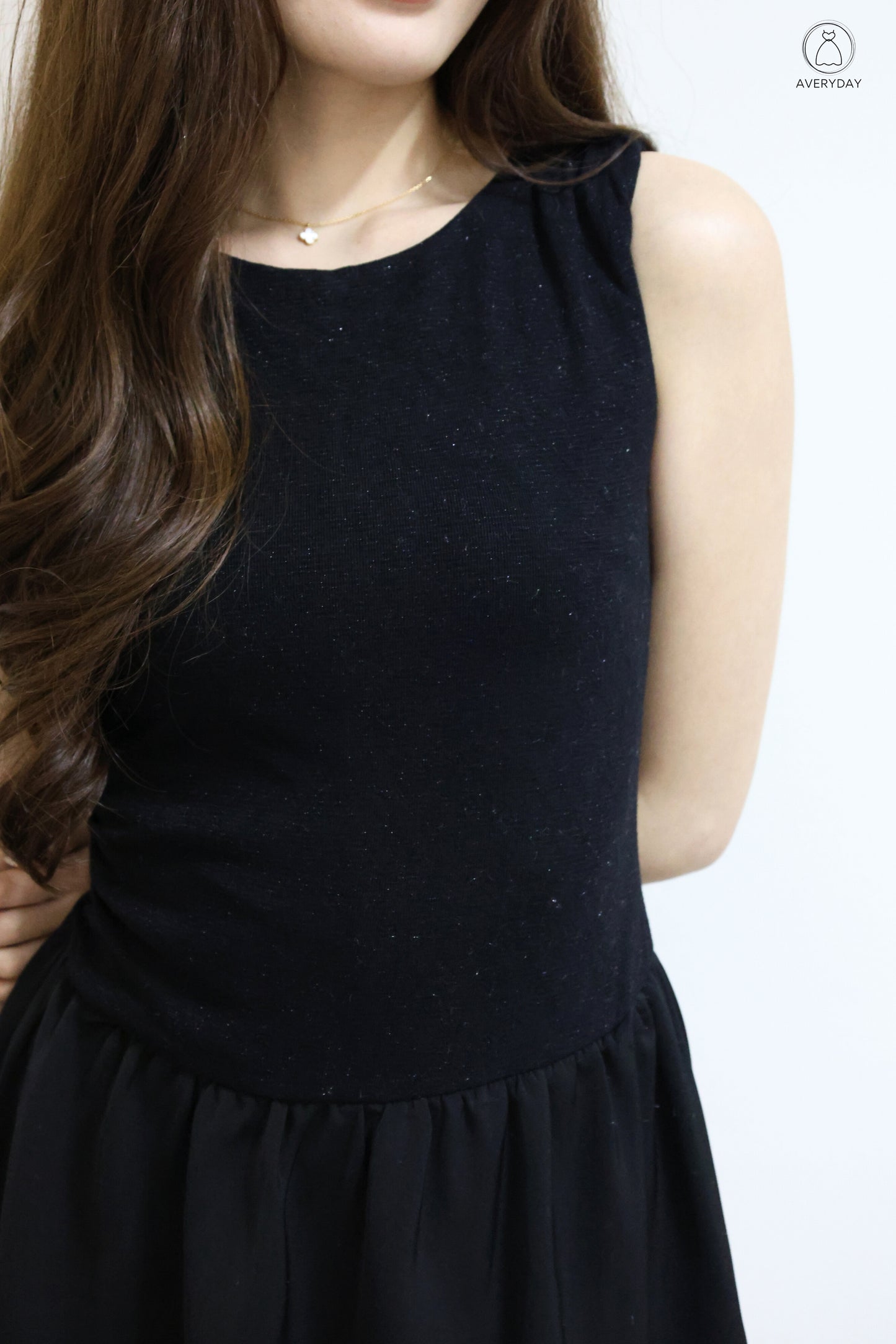 Linsey Glitter Soft Knit Bubble Hem Romper Dress In Classic Black