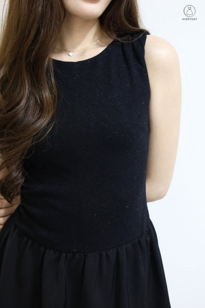 Linsey Glitter Soft Knit Bubble Hem Romper Dress In Classic Black