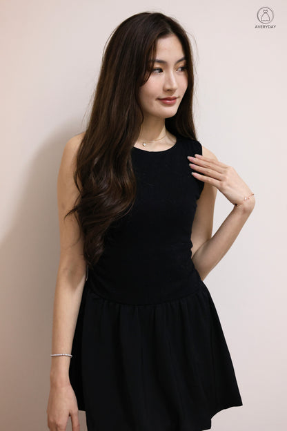 Linsey Glitter Soft Knit Bubble Hem Romper Dress In Classic Black